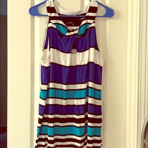 Blue/white/black/turquoise striped tank top